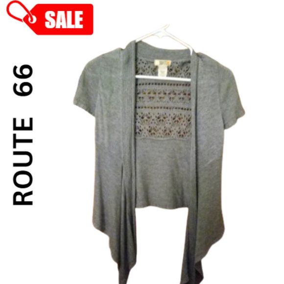 ROUTE 66 - Lace Cardigan Short Sleeve Cardigan in Gray - Picture 1 of 4